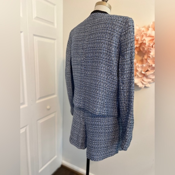 H&M Tweed Short Set Suit Blue White With Black Trim Size 14 - Picture 5 of 7
